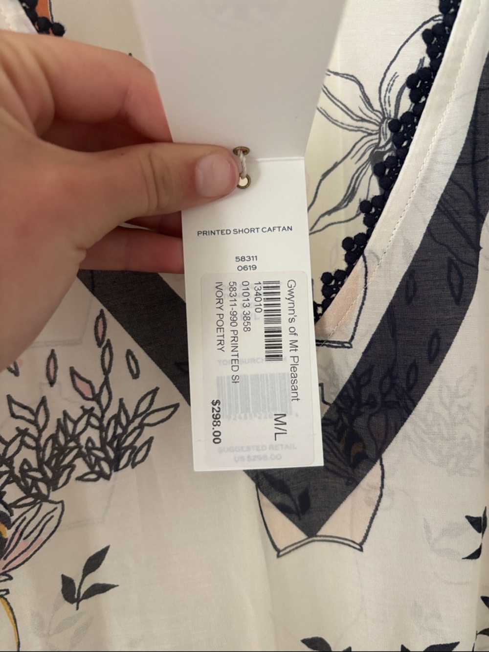 Tory Burch White Multi Floral V-Neck Sheer Tunic - Picture 2 of 2